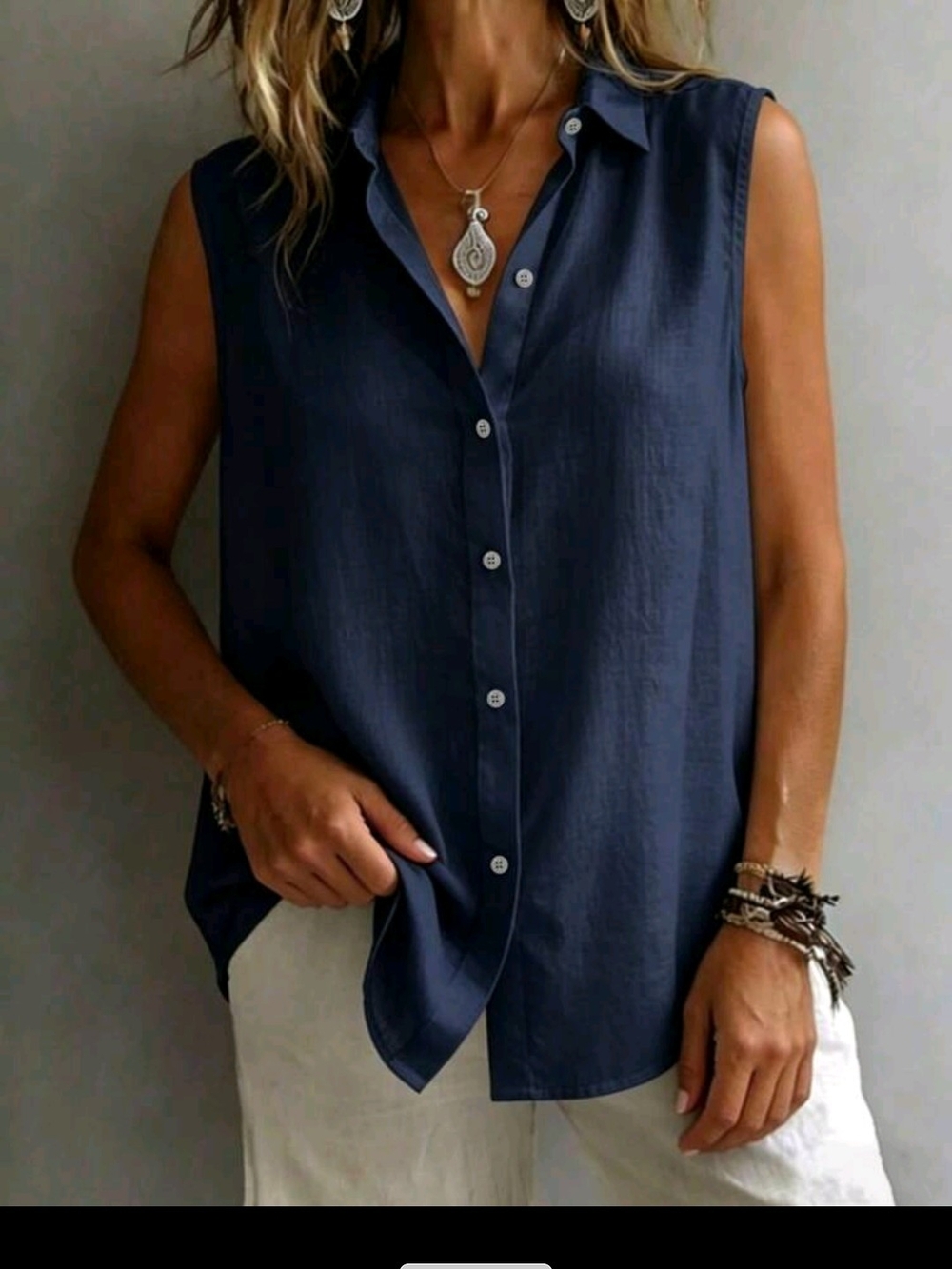 NWOT Sleeveless Button-Front Navy Women's Shirt